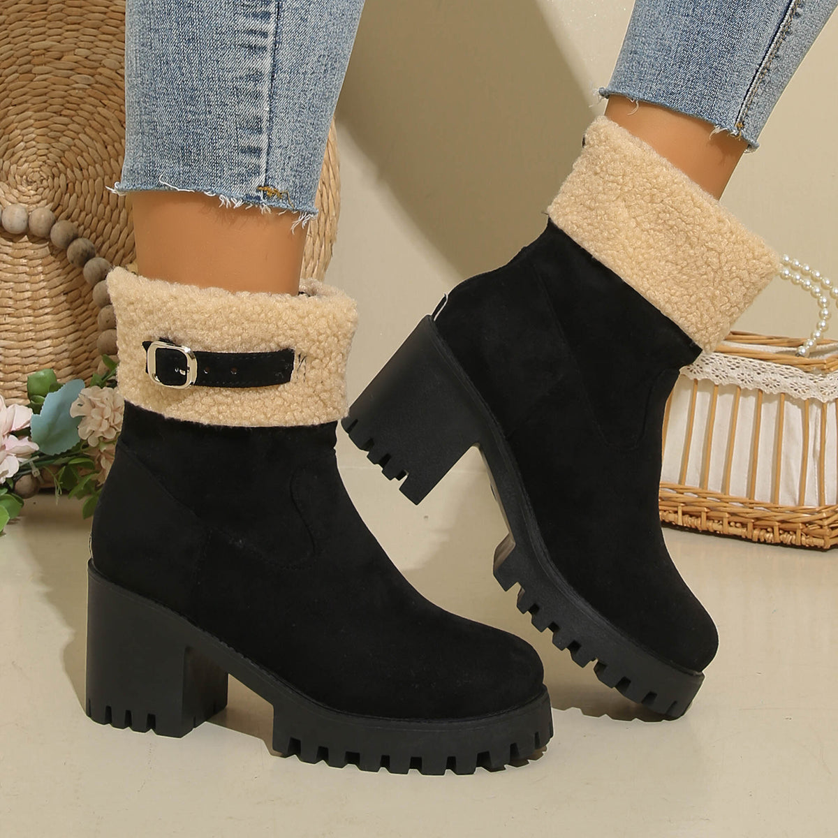 Bootara Women's Plush Fleece Lined Snow Boots - Chunky Heel Ankle Winter Fashion Boots (US 4-10)