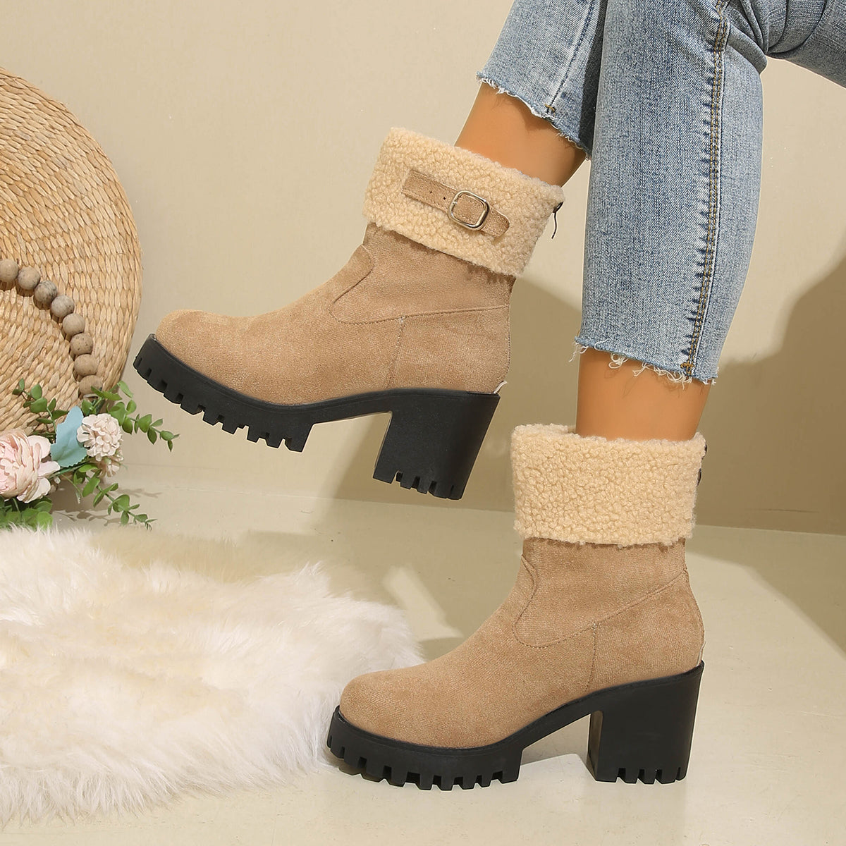 Bootara Women's Plush Fleece Lined Snow Boots - Chunky Heel Ankle Winter Fashion Boots (US 4-10)