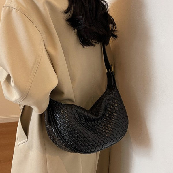 Bootara Women's Riviera Bias-Weave Crescent - Convertible Shoulder to Crossbody in French-Inspired Grain