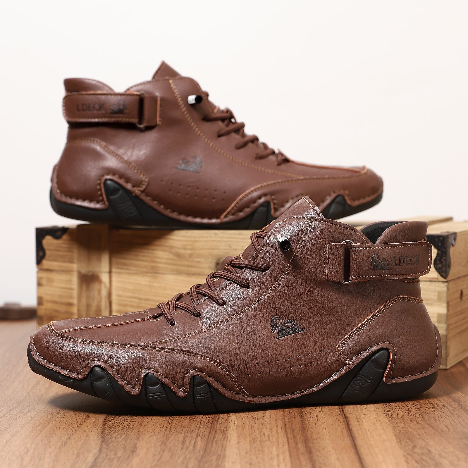 Bootara Men’s Octopus High-Top Lace-Up Hand-Sewn Leisure Boots