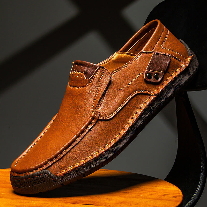 Bootara Hand-Stitched Men's Loafers Casual Outdoor Slip-On Genuine Leather Shoes