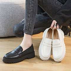 Bootara Women's Slip On Platform Loafers Thick Sole Height Boosting Trendy and Versatile College Style Casual White Sneakers