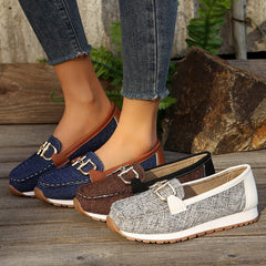 Bootara Women's Plus Size Flat Round-Toe Loafers Chain Buckle Slip-On Shoes