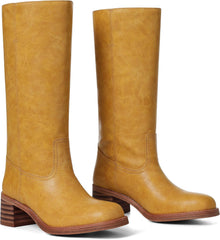 Bootara Women's Camden Knee-High Boots – Square Toe Low Block Heel Riding Boots with Wide Calf & Pull-On Design (US 4–11.5)