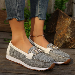 Bootara Women's Plus Size Flat Round-Toe Loafers Chain Buckle Slip-On Shoes