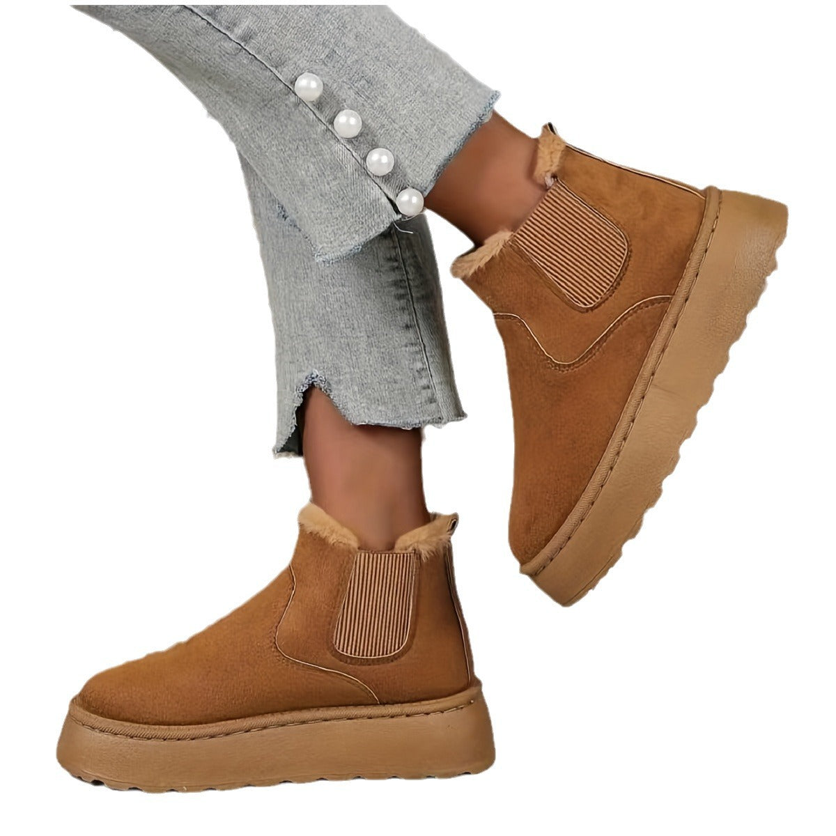 Bootara 2025 Autumn/Winter Women's New Arrivals Thick-Soled Snow Boots with Fur Lining, Round Toe Slip-On Cotton Boots
