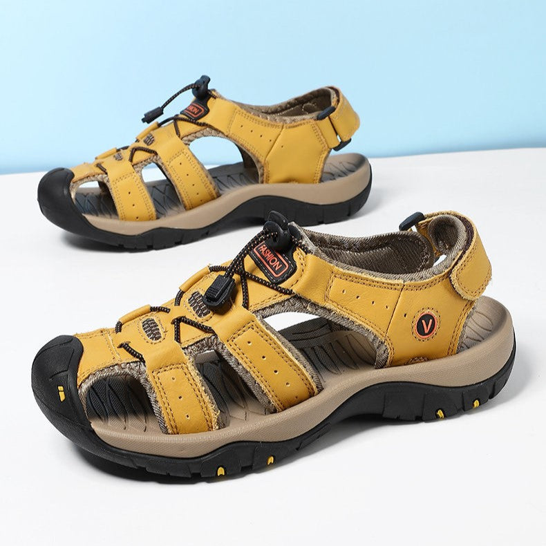 Bootara Men’s Summer Sandals Genuine Leather Beach Shoes with MD Midsole and Handcrafted Non Slip Slip Ons