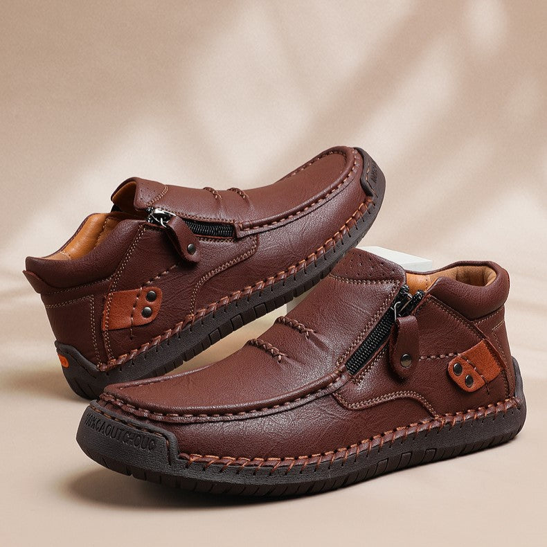 Bootara Cross-Border Men’s Outdoor Casual Slip-On Flat Handcrafted Leather Shoes