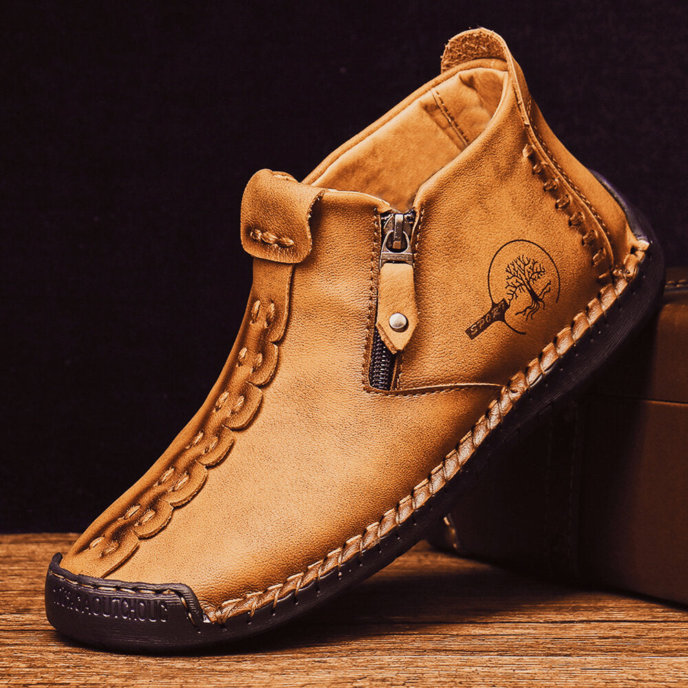 Bootara Men’s Octopus High-Top Zipper Boots with Fleece Lining Handmade Work Boots