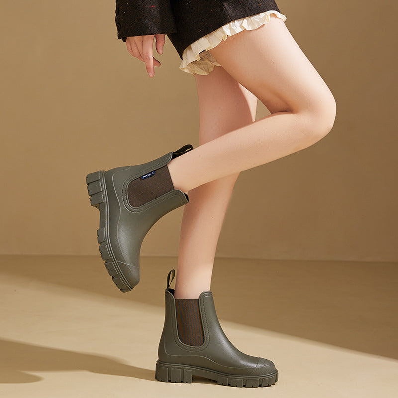 Bootara 2025 New Women's Short Chelsea Rain Boots Trendy Waterproof Anti Slip Outdoor Footwear for Adults Comfortable Stylish Durable Waterproof Boots Fashion Rain Shoes Women's Outdoor Boots