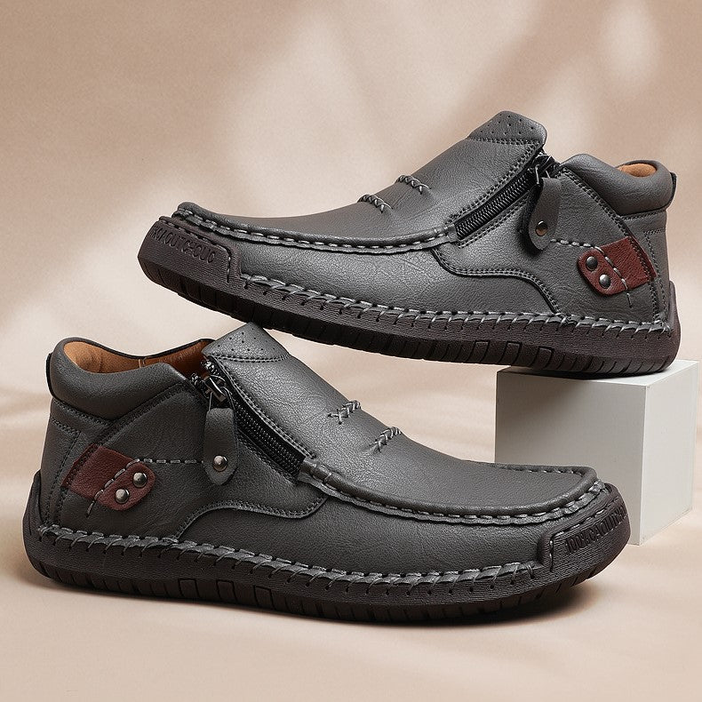 Bootara Cross-Border Men’s Outdoor Casual Slip-On Flat Handcrafted Leather Shoes