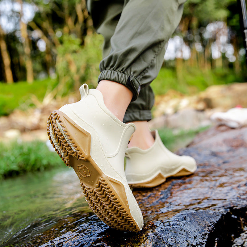 Bootara Fashionable Short-Cut Unisex Rain Boots – Waterproof, Anti-Slip, All-Season PVC Fishing & Work Boots