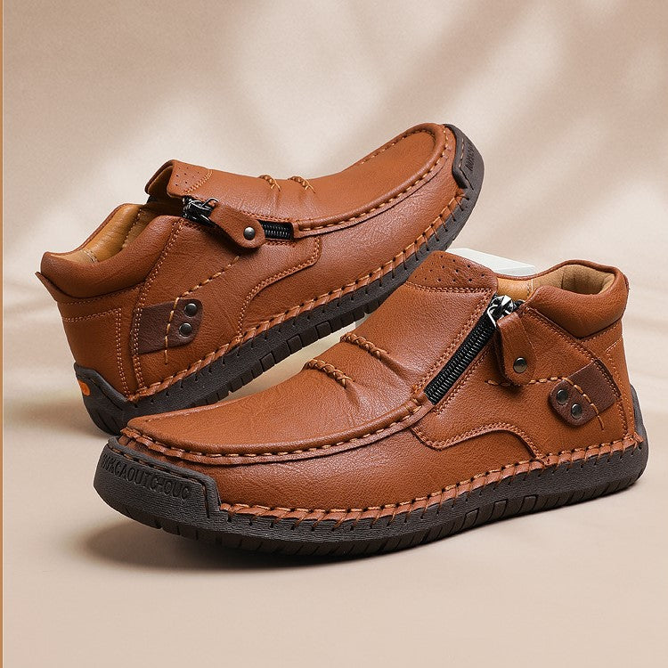 Bootara Cross-Border Men’s Outdoor Casual Slip-On Flat Handcrafted Leather Shoes