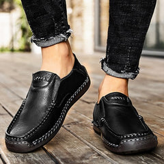 Bootara Hand-Stitched Men's Loafers Casual Outdoor Slip-On Genuine Leather Shoes