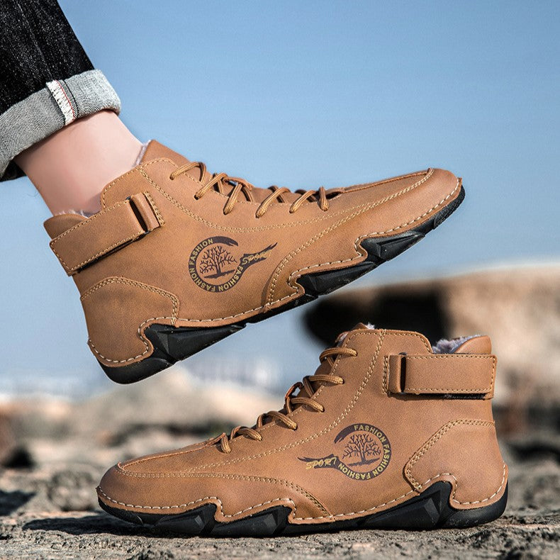 Bootara Men's High-Top Winter Suede Martin Boots with Warm Fleece Lining Handmade Casual Boots