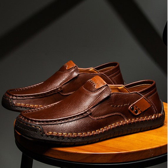 Bootara Hand-Stitched Men's Loafers Casual Outdoor Slip-On Genuine Leather Shoes