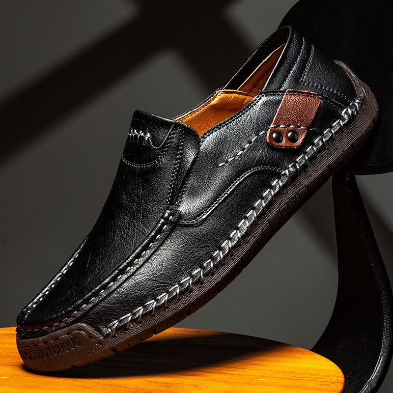 Bootara Hand-Stitched Men's Loafers Casual Outdoor Slip-On Genuine Leather Shoes