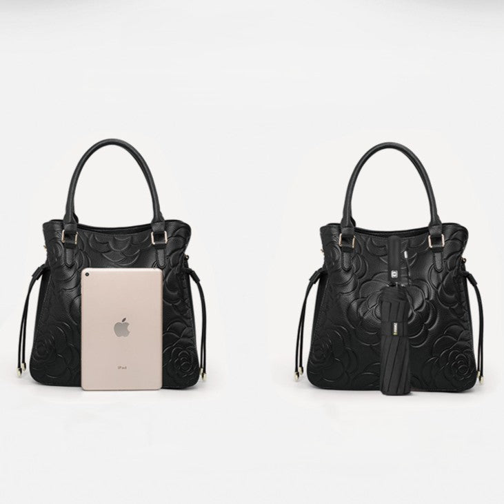 Bootara Women's Heritage Grain Tote - Full-Grain Leather Statement Carry with Hand-Pressed Motifs & Timeless Silhouette