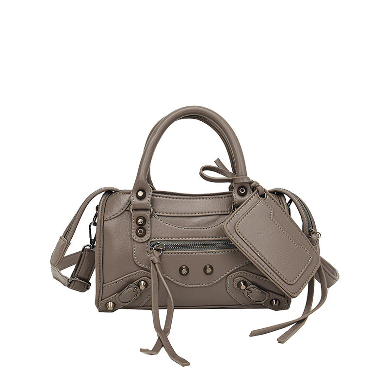 Bootara Women's Vintage Edge Satchel – Artisan Studded Motorcycle Bag with Convertible Crossbody Strap