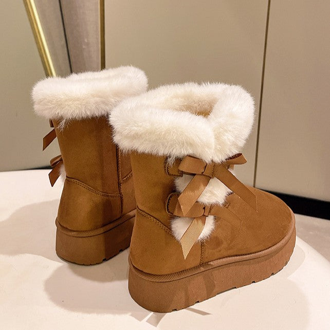 Bootara Women's Bow-Knit Cozy Winter Boots - Shearling Lined Chunky Platform Snow Boots (US 5-9.5)