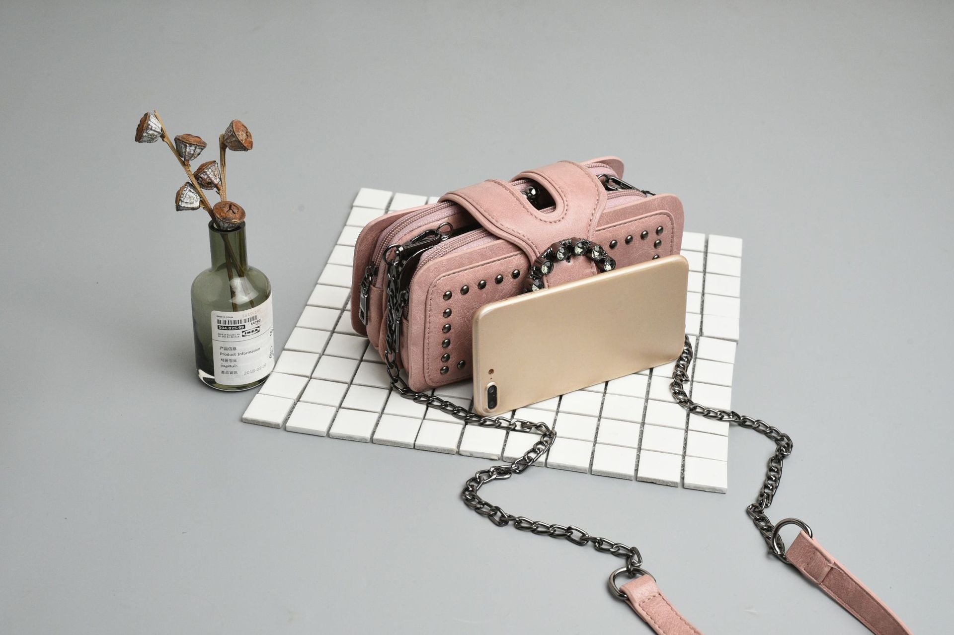Bootara Women’s Vintage Rhinestone Chain Crossbody Bag - Mini Square Purse with Magnetic Closure