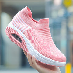 Bootara Women's Plus Size Low-Top Knit Wedge Sneakers - Breathable Round-Toe Height-Increasing Casual Shoes for Spring/Summer