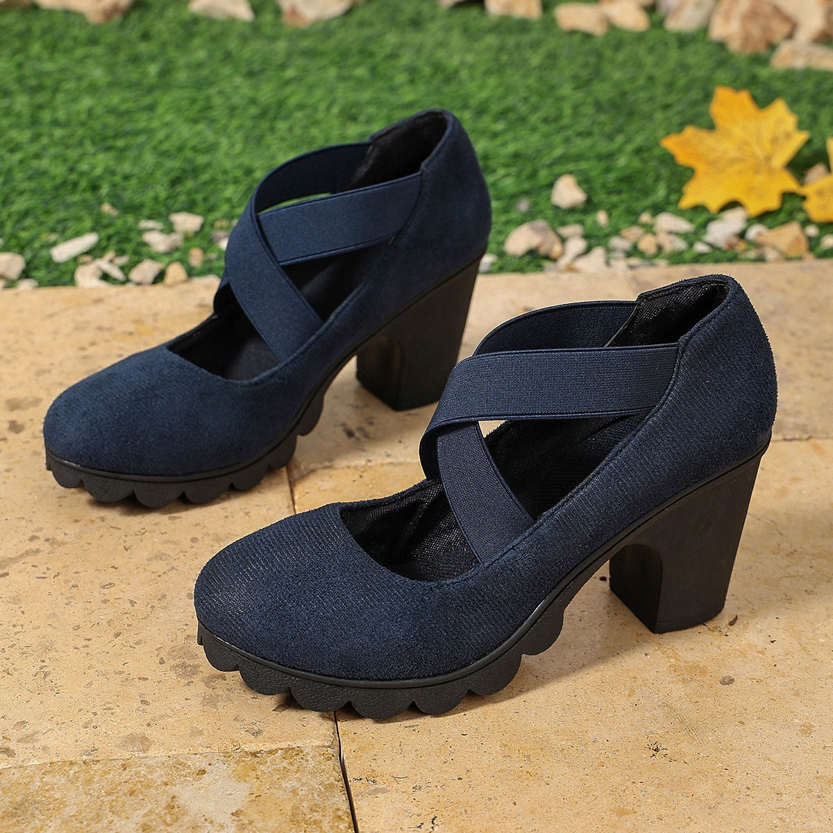 Bootara Women's Ainsley Mary Jane Shoes – Round Toe Cross-Strap Block Heels with Chunky Lug Sole (US 4–10.5)