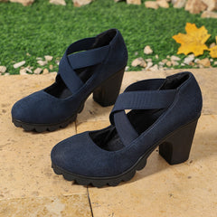 Bootara Women's Ainsley Mary Jane Shoes – Round Toe Cross-Strap Block Heels with Chunky Lug Sole (US 4–10.5)