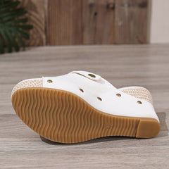 Bootara Women’s Sable Rivet Velcro Platform Wedge Sandals – Chunky Studded Slides with Adjustable Strap (US 4–10.5)