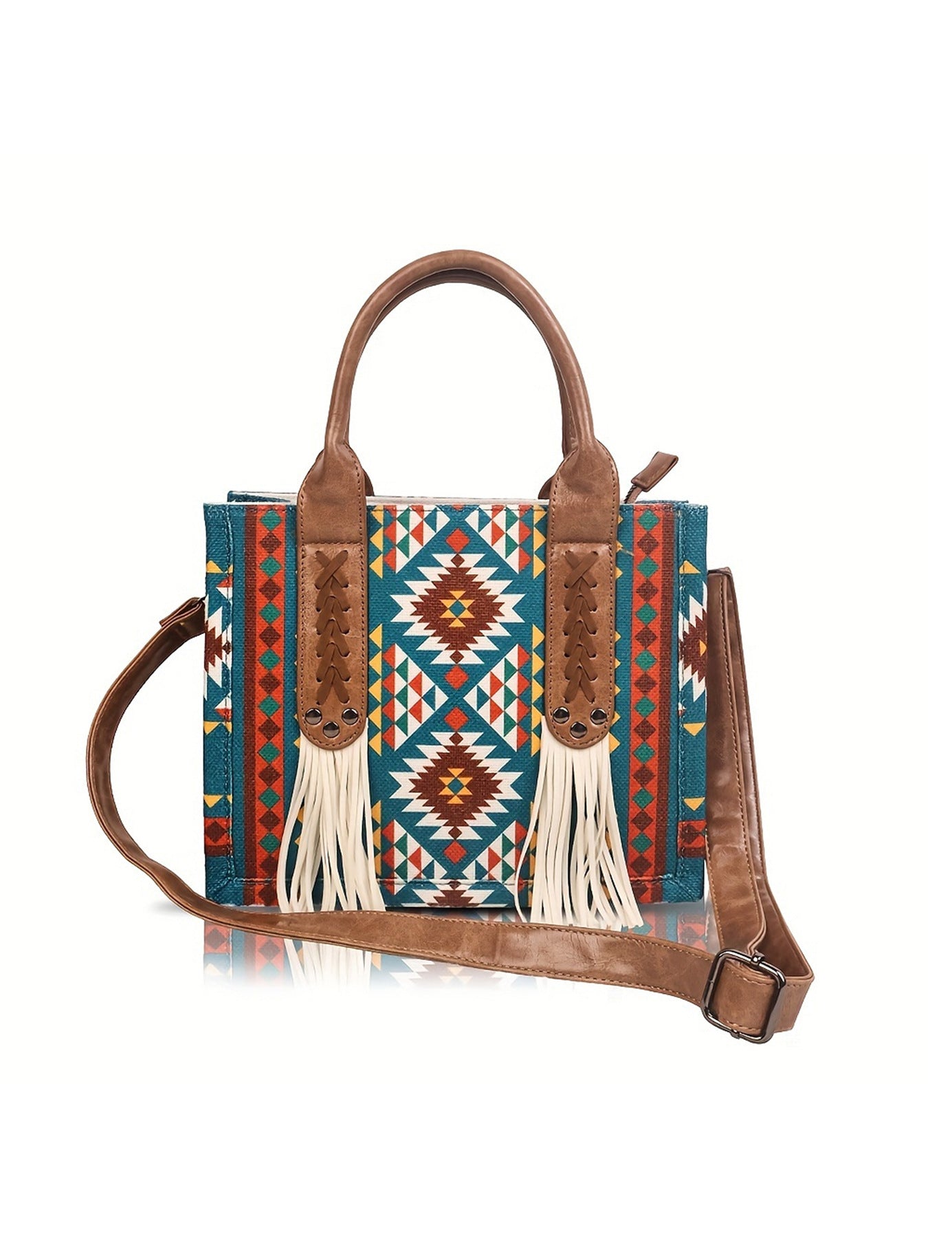 Bootara Women's Bohemian Artisan-Crafted Square Canvas Tote Bag with Zip Closure