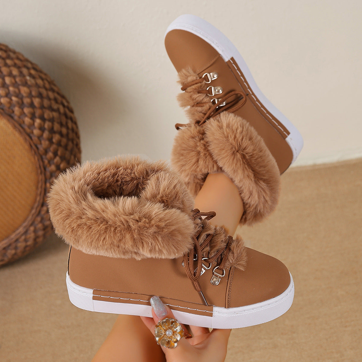 Bootara Women's Heritage Plush Snow Boot - Platform Winter Boots with Faux Fur Lining & Classic Lace-Up Design (US 5-10.5)