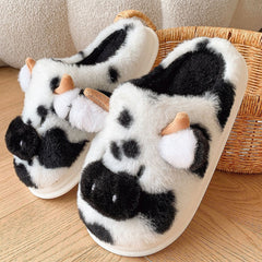 Bootara Women's Bessie Cow Plush Slippers – Cute Cow Face Winter House Shoes with Non-Slip Sole (US 5–11)