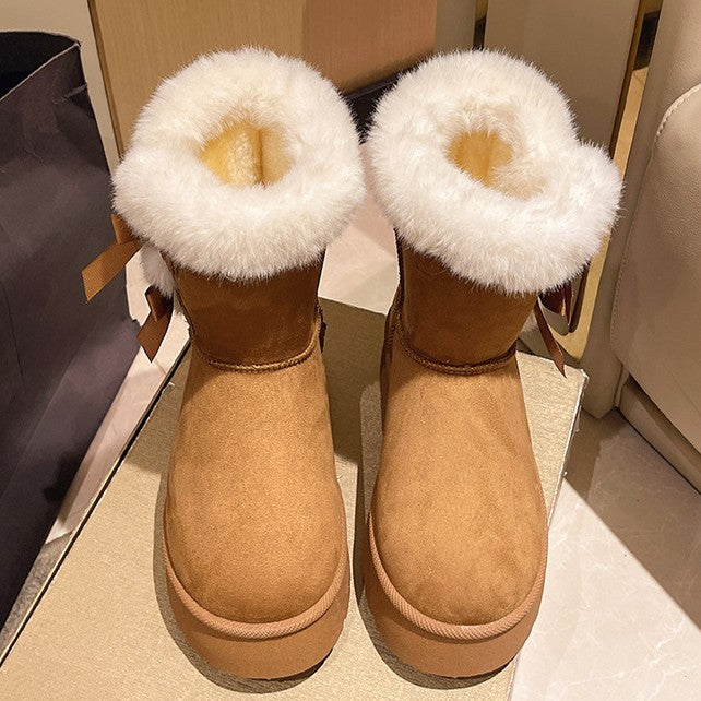 Bootara Women's Bow-Knit Cozy Winter Boots - Shearling Lined Chunky Platform Snow Boots (US 5-9.5)