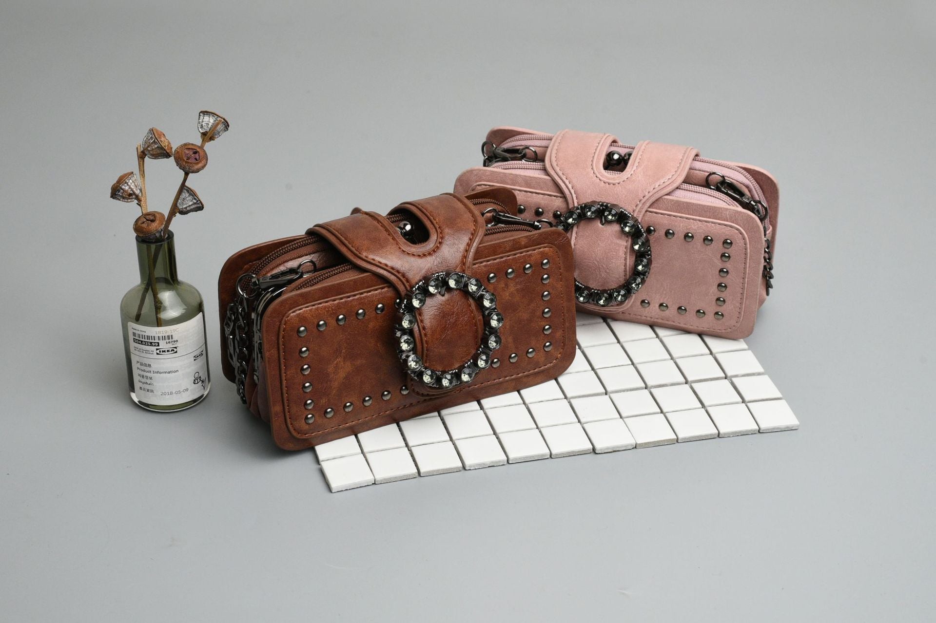 Bootara Women’s Vintage Rhinestone Chain Crossbody Bag - Mini Square Purse with Magnetic Closure