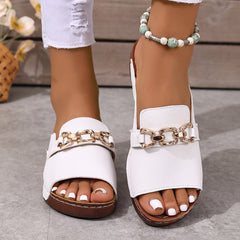 Bootara Women’s Plus-Size Platform Mule Slippers - Metal Buckle Accent & Low Wedge Heel | Open-Back House Shoes