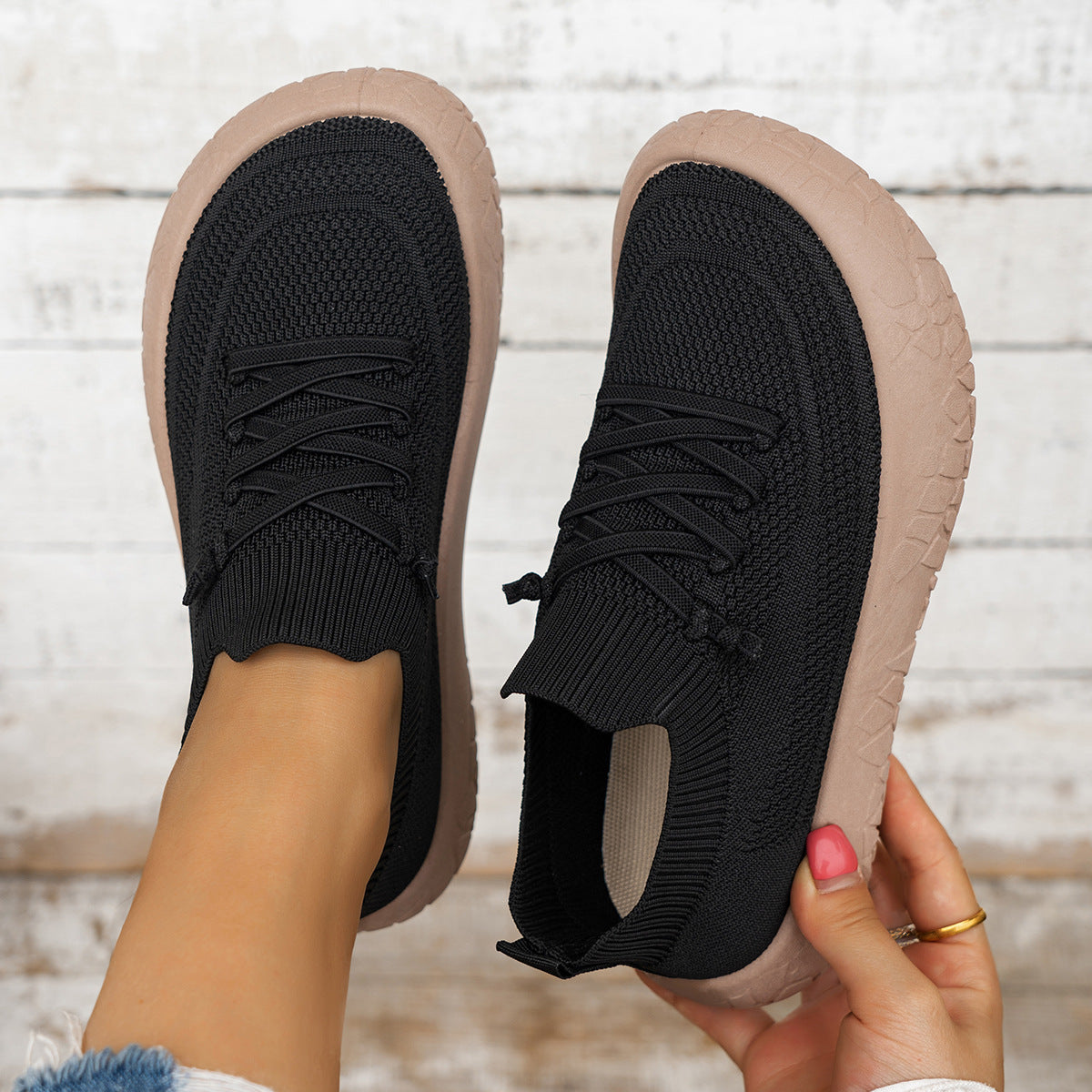 Bootara Women's Aria Knit Slip-On Walking Sneakers – Platform Gum Sole Comfort Shoes (US 5–10.5)