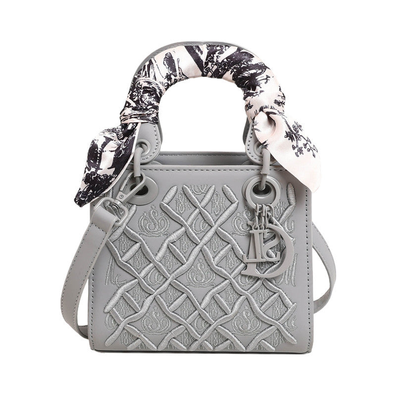 Bootara Women's Artisan-Embroidered Quilted Satchel - Heirloom-Quality Shoulder Bag w/ Detachable Silk Scarf & Convertible Strap, Textured Vegan Leather