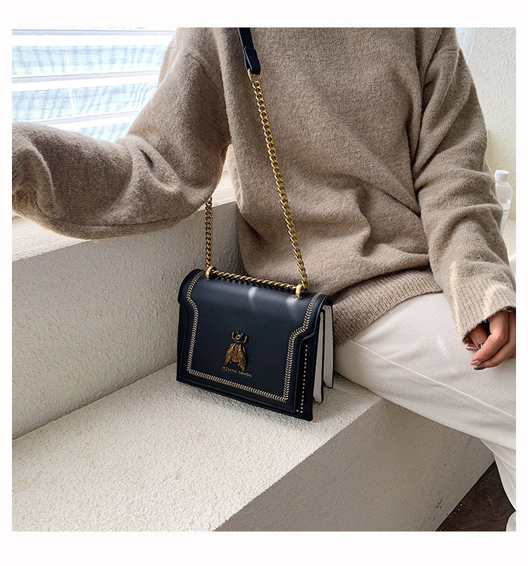 Bootara Women's Artisan-Crafted Distressed Crossbody Bag Small Box Purse with Stitched Rivets & Antique Gold Chain | Y2K Grunge Revival
