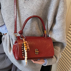 Bootara Women’s Lumière Mini Flap Bag – Glossy Waxed PU Leather, Metallic Lock Chain Shoulder & Crossbody Bag