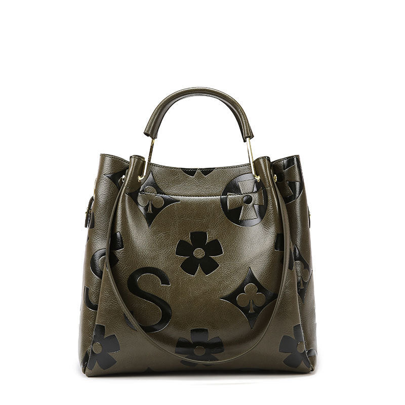 Bootara Women's Grain & Grace Bucket Bag - Vintage Embossed Carryall with Detachable Pouch for Women | Textured Leather Mother-Daughter Tote