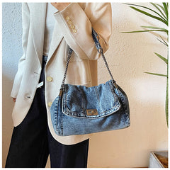 Bootara Women's Vintage Denim Tote Bag – Casual Chain Strap Shoulder Bag with Spacious Compartment Retro Commuter Essentials