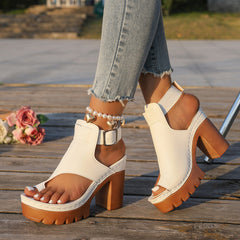 Bootara Women's Capri Peep-Toe Toe Ring Platform Chunky Sandals – Buckle Strap Ultra-High Heel Beach Slides (US 5–10.5)