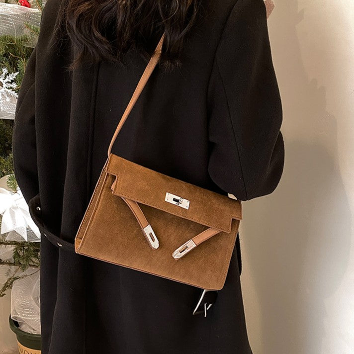 Bootara Women's Retro-Luxe Suede Mini Satchel - Convertible Underarm Crossbody Bag for Women | Vintage Brushed Texture in Caramel Ombre