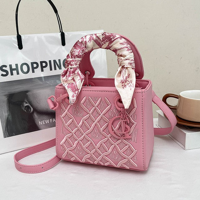 Bootara Women's Artisan-Embroidered Quilted Satchel - Heirloom-Quality Shoulder Bag w/ Detachable Silk Scarf & Convertible Strap, Textured Vegan Leather