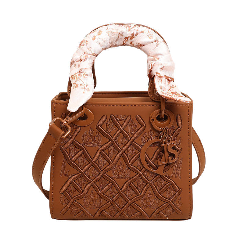 Bootara Women's Artisan-Embroidered Quilted Satchel - Heirloom-Quality Shoulder Bag w/ Detachable Silk Scarf & Convertible Strap, Textured Vegan Leather