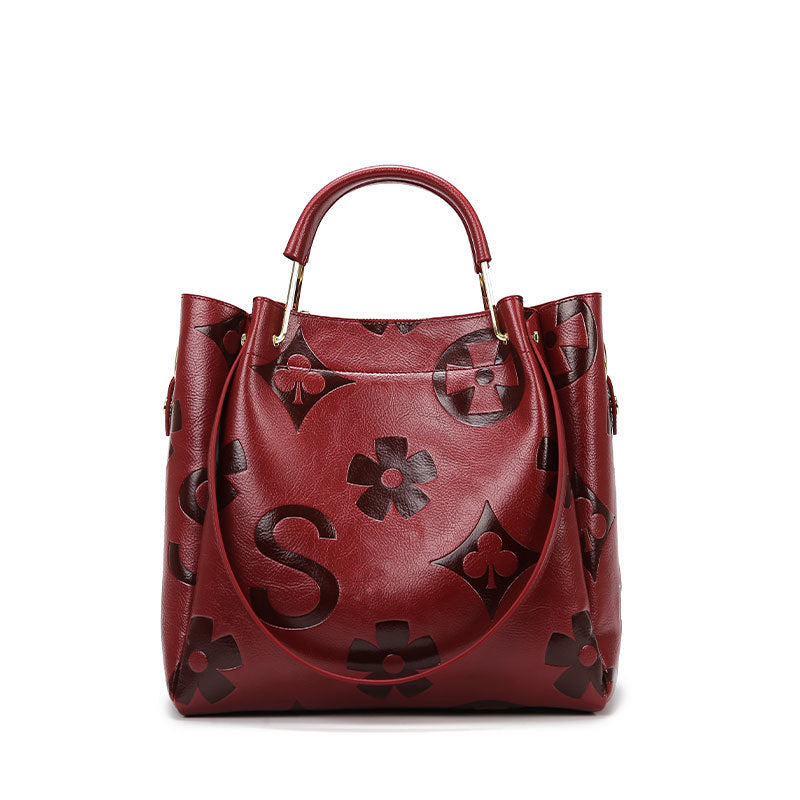Bootara Women's Grain & Grace Bucket Bag - Vintage Embossed Carryall with Detachable Pouch for Women | Textured Leather Mother-Daughter Tote