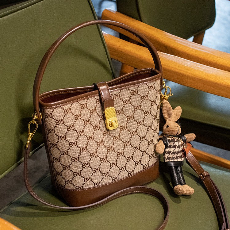 Bootara Women's Rabbit Muse Bucket Bag - Heritage Print & Crafted Leather Convertible Carry with Signature Charm & Optimized Capacity