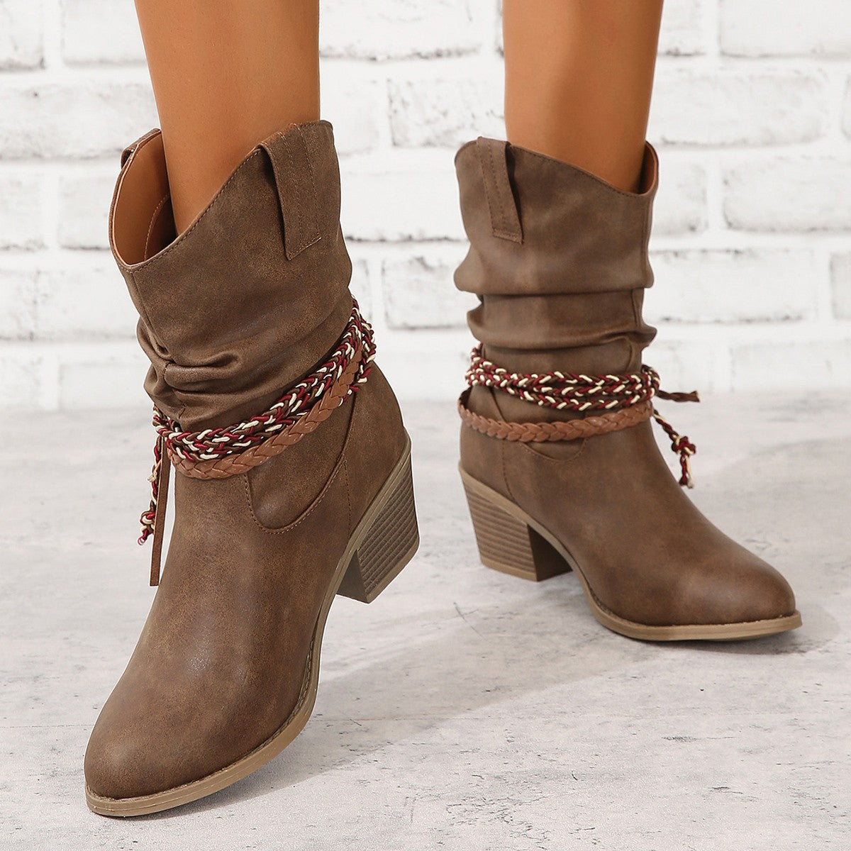 Bootara Women's Western Tassel Boots - Braided Buckle Cowboy Ankle Boots with Block Heel & Pointed Toe (US 5-10)