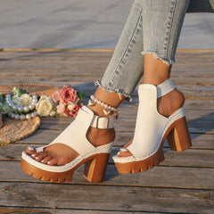 Bootara Women's Capri Peep-Toe Toe Ring Platform Chunky Sandals – Buckle Strap Ultra-High Heel Beach Slides (US 5–10.5)