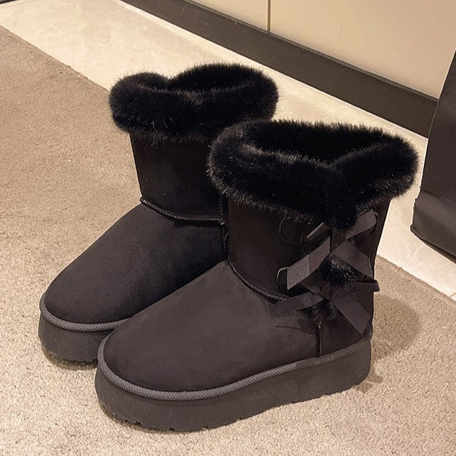 Bootara Women's Bow-Knit Cozy Winter Boots - Shearling Lined Chunky Platform Snow Boots (US 5-9.5)